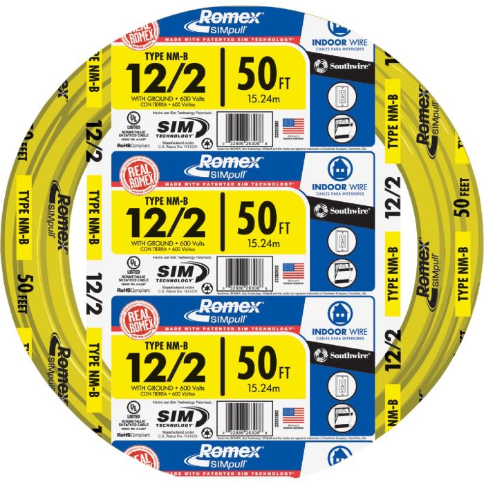 Romex 50 Ft. 12/2 Solid Yellow NMW/G Electrical Wire