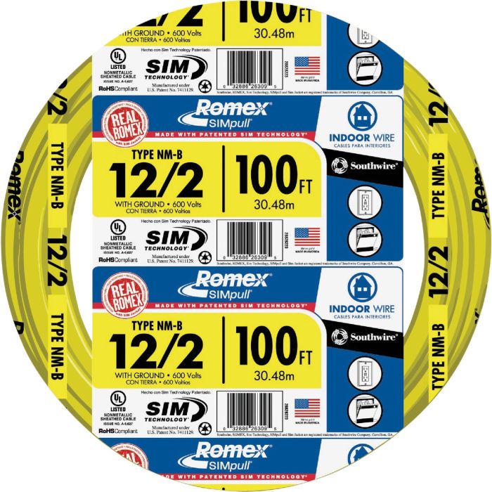 Romex 100 Ft. 12/2 Solid Yellow NMW/G Electrical Wire