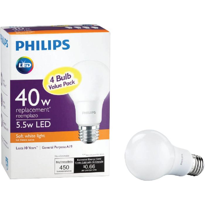 40w Eqiv A19 Med Led Bulb 4pk