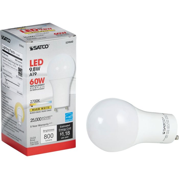 Satco 60W Equivalent Warm White A19 GU24 LED Light Bulb