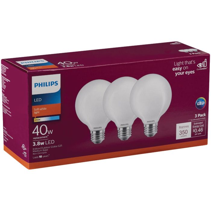 3pk 40w G25 Led Sw Bulb