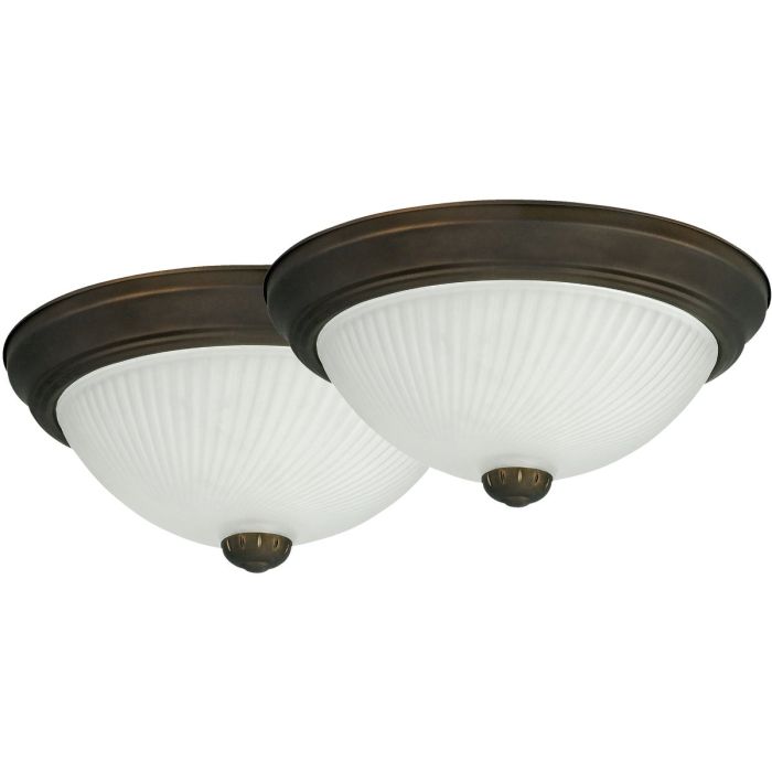 Home Impressions 11 In. Oil Rubbed Bronze Incandescent Flush Mount Ceiling Light Fixture (2-Pack)