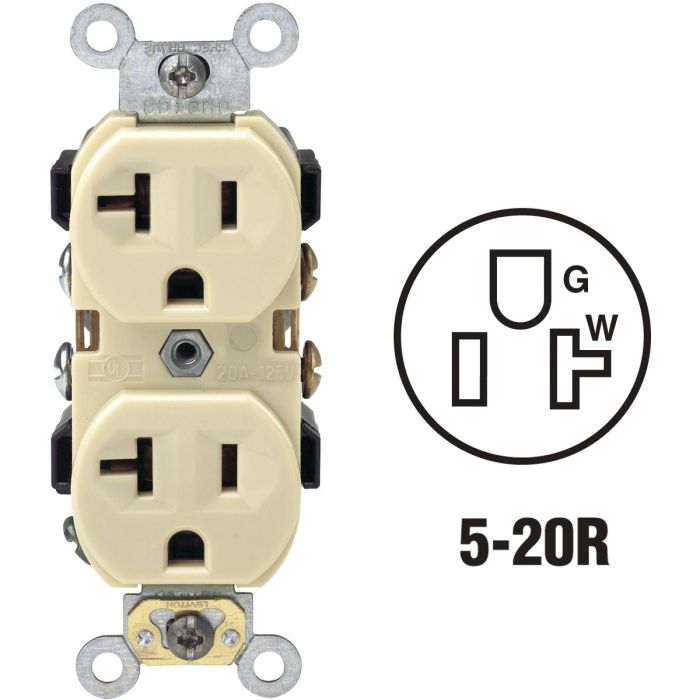 Leviton 20A Ivory Shallow Commercial Grade 5-20R Duplex Outlet