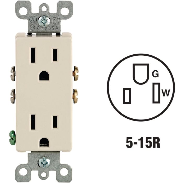 Leviton Decora 15A Light Almond Residential Grade 5-15R Duplex Outlet