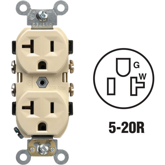 Leviton 20A Ivory Heavy-Duty 5-20R Duplex Outlet