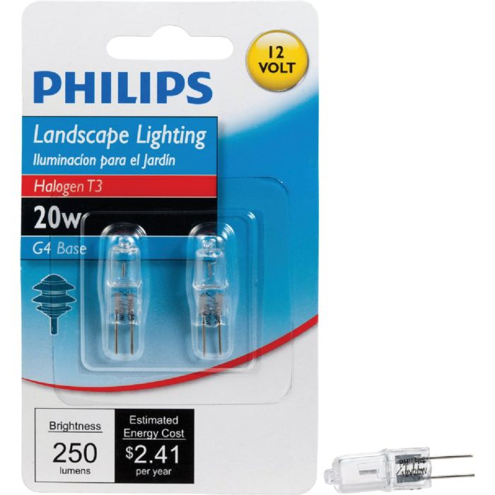 Philips 20W 12V Clear G4 Base T3 Halogen Landscape & Cabinet Light Bulb (2-Pack)