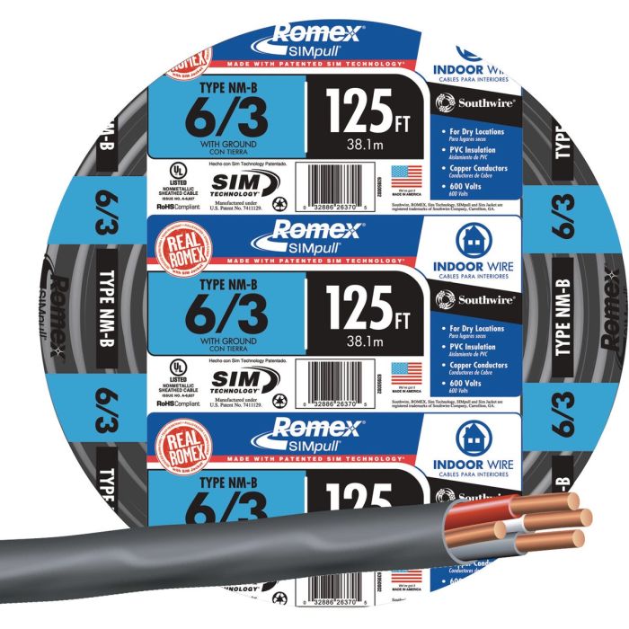 Romex 125 Ft. 6/3 Stranded Black NMW/G Electrical Wire