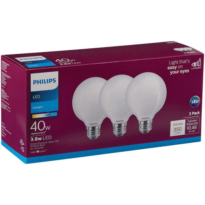 3pk 40w G25 Led Dl Bulb