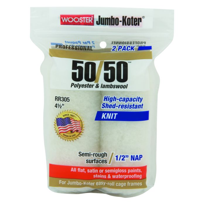 4-1/2" x 1/2" Nap Wooster RR305 Jumbo-Koter 50/50 Mini-Roller Cover, 2-Pack