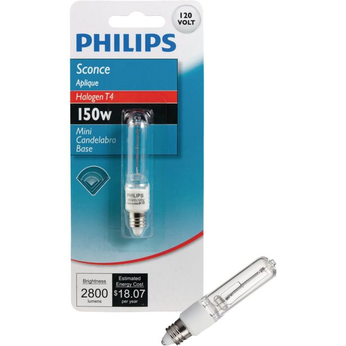 Philips 150W 120V Clear Mini-Can Base T4 Halogen Special Purpose Light Bulb