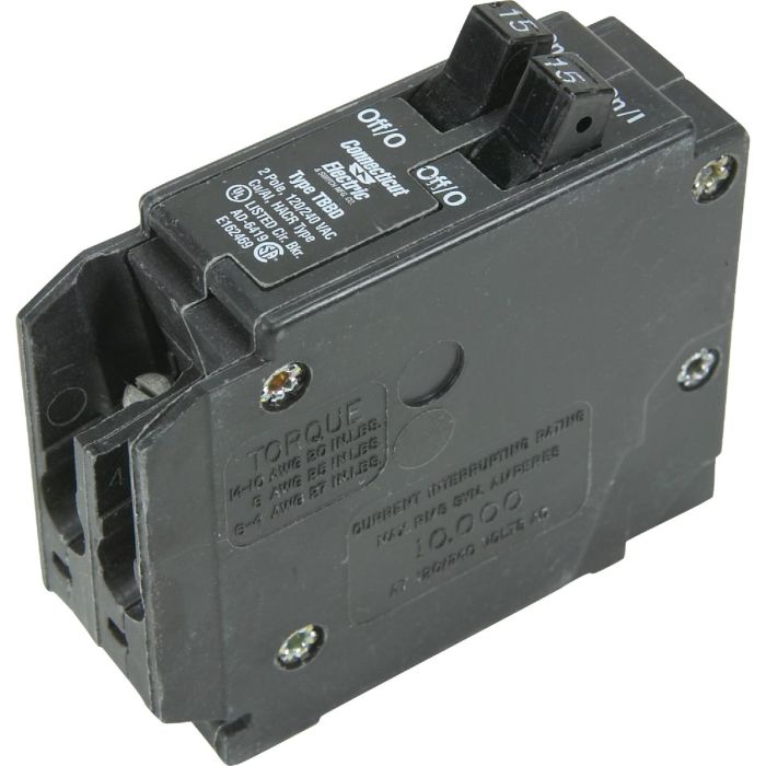 Connecticut Electric 15A/15A Twin Single-Pole Standard Trip Interchangeable Packaged Circuit Breaker