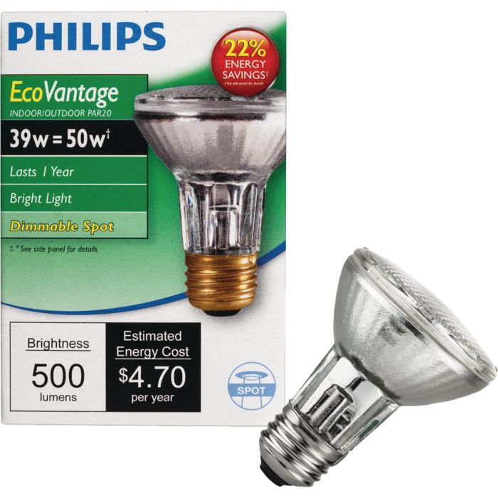 Philips EcoVantage 50W Equivalent Clear Medium Base PAR20 Halogen Floodlight Light Bulb