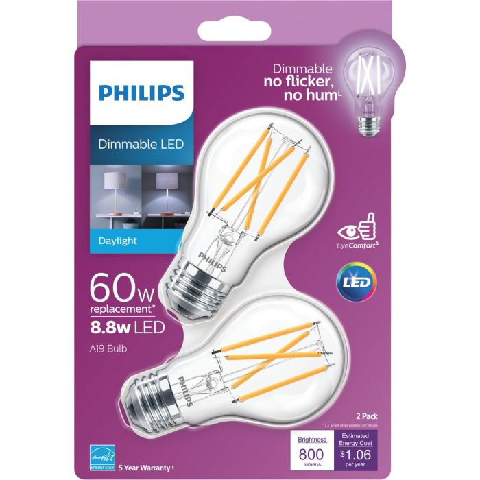 Philips 60W Equivalent Daylight A19 Medium Dimmable LED Light Bulb (2-Pack)