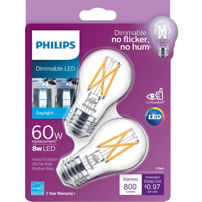 Philips 60W Equivalent Daylight A15 Medium Dimmable LED Fan Bulb (2-Pack)