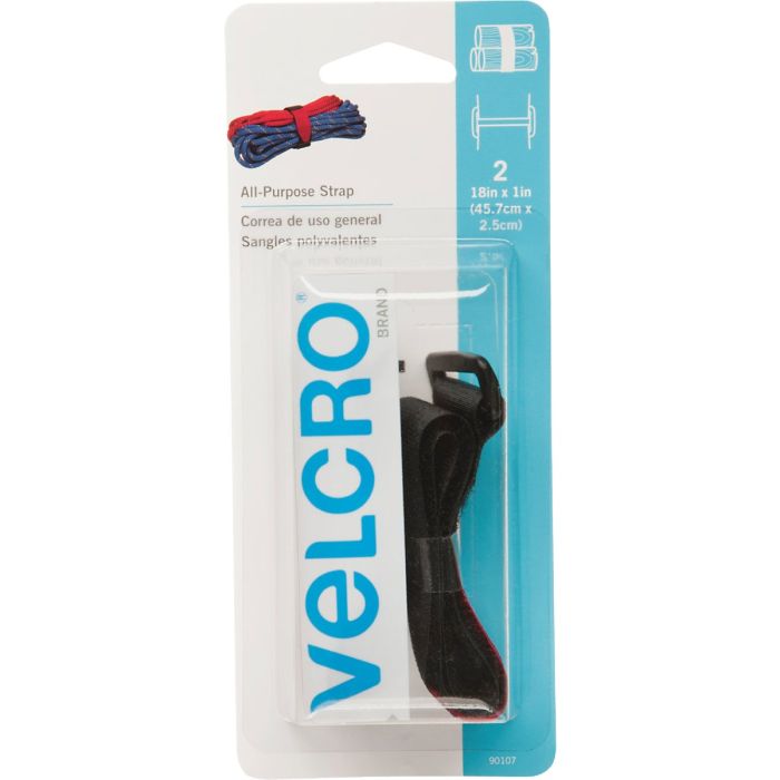 VELCRO Brand 1 In. x 18 In. Black All-Purpose Hook & Loop Strap (2 Ct.)