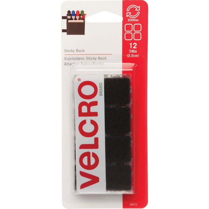 VELCRO Brand 7/8 In. Black Hook & Loop Square (12 Ct.)