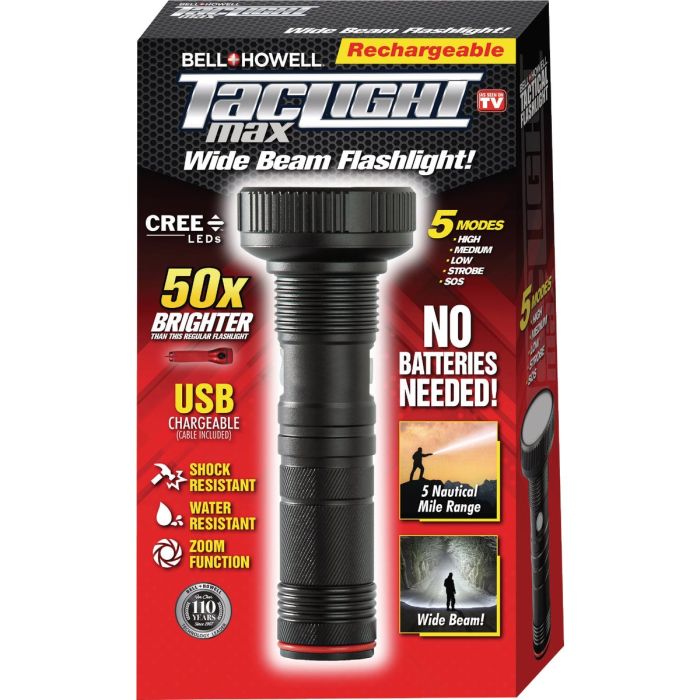 Bell+Howell TacLight Max Wide Beam Rechargeable Flashlight