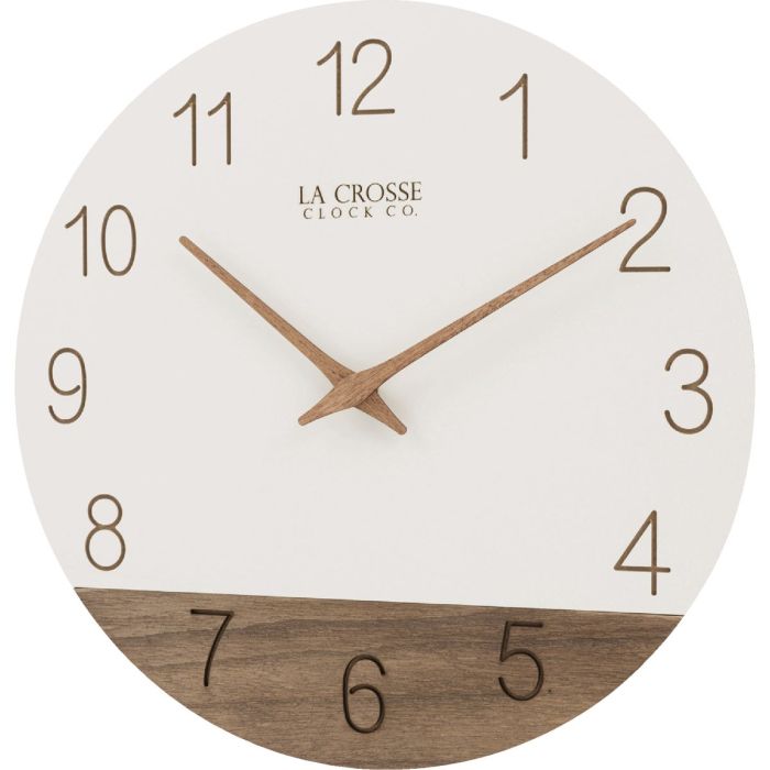 La Crosse Clock Co. 12 In. Sierra Wood Quartz Analog Wall Clock White and Wood Grain