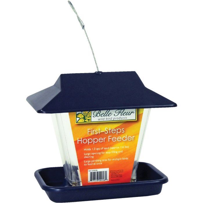 Stokes Select Belle Fleur Blue Plastic 1.3 Qt. Hopper Bird Feeder