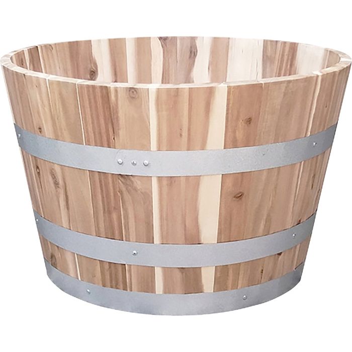 Real Wood Products 26 In. Acacia Natural Barrel Planter