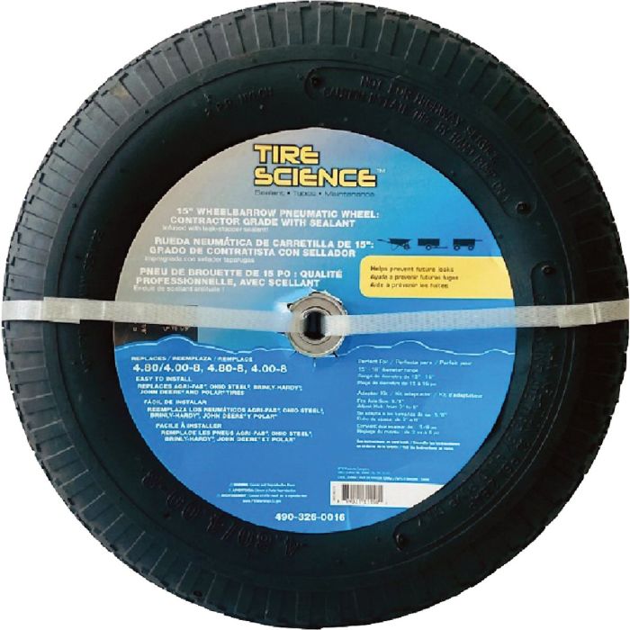 Tire Science 15.5 In. Wheel with Tire Sealant for Wheelbarrows, Carts and Tow Trailers