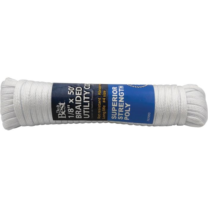 Do it Best 1/8 In. x 50 Ft. White Braided Polypropylene Paracord