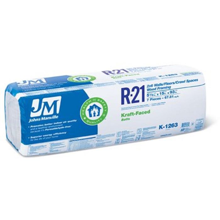 Image for R21 16 "X 93" JOHNS MANVILLE BATT KRAFT-FACED INSULATION 67.81 SF