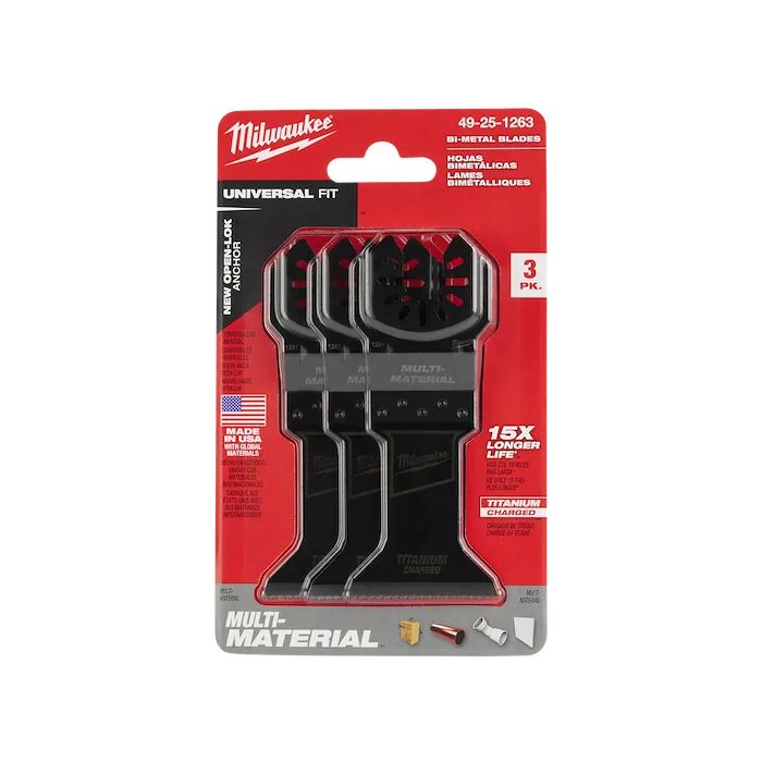 Image of MILWAUKEE® OPEN-LOK™ 1-3/4" TITANIUM CHARGED™ Bi-Metal Multi-Material Multi-Tool Blades 3PK