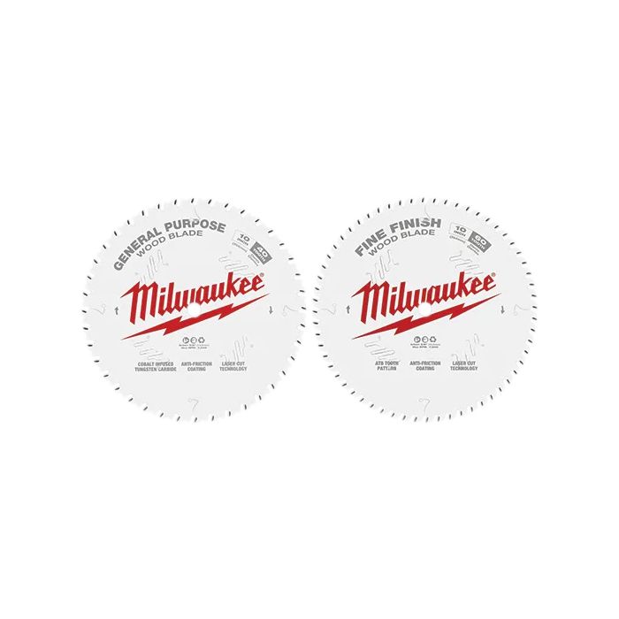 Image of Milwaukee 10" Circular Saw Two-Pack Wood Cutting Blades 40T + 60T