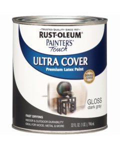 1 Qt Rust-Oleum 1986502 Dark Gray Painter's Touch 2X Ultra Cover Premium Latex Paint