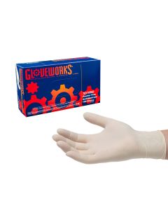 Large Ammex TLF46100 Ivory Gloveworks Latex Industrial Powder Free Disposable Gloves, 5-Mil, 100-Pack