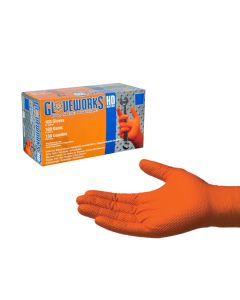 Large Ammex GWON46100 Orange Gloveworks Nitrile Industrial Latex Free Disposable Gloves, 8-Mil, 100-Pack