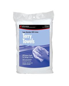 14" x 17" Buffalo 60220 White Terry Towels All Purpose Towel, 12-Pack