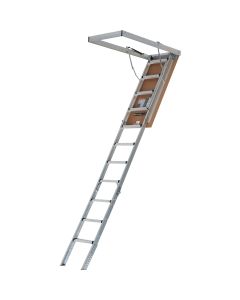 Louisville Elite 7 Ft. 8 In. to 10 Ft. 3 In. 25-1/2 In. x 54 In. Aluminum Attic Stairs with Aluminum Frame & Aluminum Rail, 375 Lb. Load