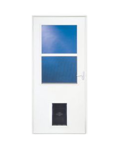 Larson Life-Core DuraTech 36 In. W x 81 In. H x 1 In. Thick White Self-Storing Storm Door with Pet Door