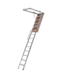 Louisville Everest 10 Ft. to 12 Ft. 25-1/2 In. x 63 In. Aluminum Attic Stairs with Aluminum Frame, 375 Lb. Load
