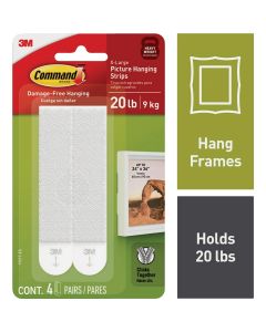 Command 20 Lb. Picture Hanging Strips, White, 4 Pairs