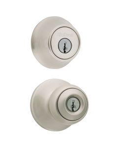 Kwikset Polo Satin Nickel Deadbolt and Door Knob Combo