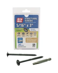 Grip-Rite PrimeGuard Plus 5/16 In. x 3 In. Flat Washer Head Structure Screw (20-Count)