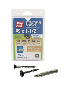 Grip-Rite PrimeGuard Plus #9 x 1.5 In. Flat Washer Head Structure Screw (25-Count)