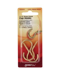 Hillman Anchor Wire 1-1/4 In. Brass Large Cup Hook (3 Count)