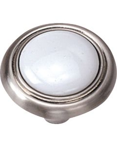 Laurey First Family 1-1/4 In. Dia. Satin Chrome & White Porcelain Accent Cabinet Knob