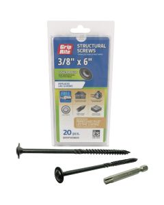 Grip-Rite PrimeGuard Plus 3/8 In. x 6 In. Flat Washer Head Structure Screw (20-Count)