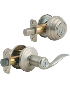 Kwikset Signature Series Satin Nickel Deadbolt and Lever Combo with Smartkey