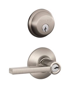 Schlage Satin Nickel Single Cylinder Deadbolt and Keyed Entry Latitude Lever Combination Pack
