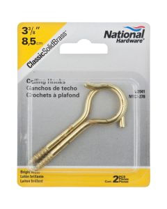 National #6 Solid Brass Ceiling Hook (2-Pack)