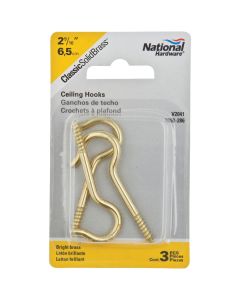 National #8 Solid Brass Ceiling Hook (3-Pack)