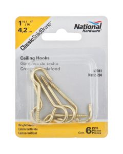 National #12 Solid Brass Ceiling Hook (6-Pack)