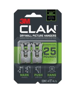 3M Claw 25 Lb. Drywall Picture Hanger with Temporary Spot Marker (4 Hangers, 4 Markers)