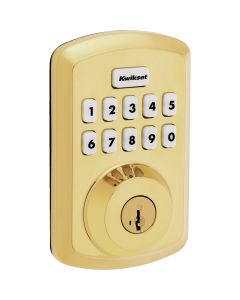 Kwikset Powerbolt 250 10-Button Keypad Lifetime Electronic Deadbolt Door Lock, Polished Brass